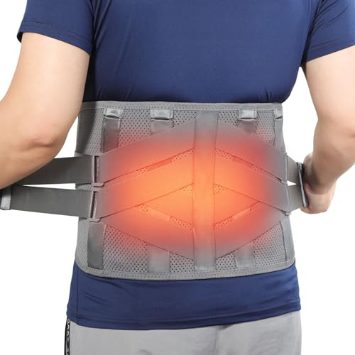 HONGJING Heated Back Support Brace for Back Pain Relief | Back Belt with Heating Operated by Rechargeable Battery for Sciatica and Scoliosis(XL)