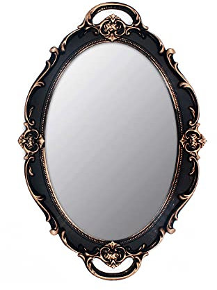 YCHMIR Vintage Spiegel Kleiner Wandspiegel zum Aufhängen, 36,8 x 25,4 cm, oval, Braun