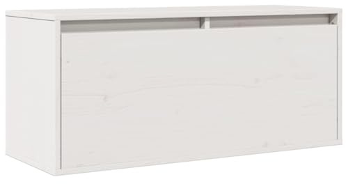 vidaXL Solid Pinewood Wall Cabinet 80x30x35cm – Decorative White Floating Cabinet for Living Room and Bedroom, Easy Assembly Required