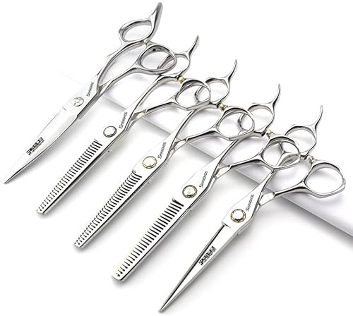 Japan 440C 6inch Hair Profession Stylist Bearing Scissors Hair Salon Studio Professional Modeling Tools Cutting Scissors + thinning Scissors (5 pcs)