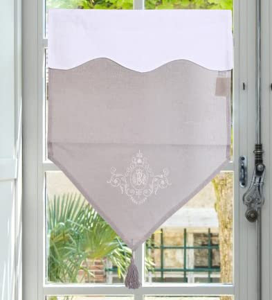 Autrefois Rideau Enrouleur et Brise bise, Lin brodé, Voilage Broderie, Style Charme, Petit Rideau Fin, Decoration pour fenetre de Cuisine, Salle de Bain, Salon, Simone (Gris, 45 x 60 cm)