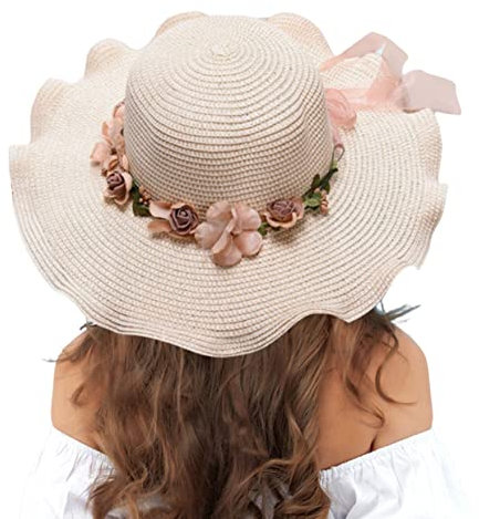 Sombreros de sol para mujer, sombreros de playa de ala ancha, sombrero de sol de paja con flor, gorra de verano plegable para verano, suministros de viaje, sombreros de verano para mujeres, sombreros