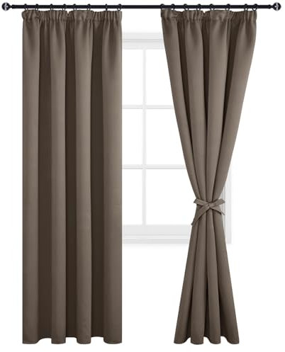 DWCN Vorhänge Blickdicht Verdunkelungsvorhänge Thermovorhänge mit Kräuselband Vorhänge Gardinen mit Vorhang-Krawatten, Fensterdeko Schlafzimmer Vorhang Kälteschutz, 2er Set, Khaki,260x140cm (HxB)