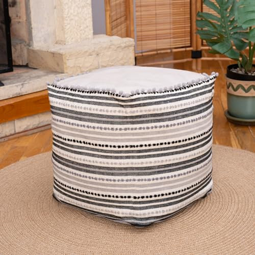 Dekorist Pouf Hocker, Quadrat Sitzpouf, Sitzhocker, Sitzpuff, Fußhocker, Puff Hocker für Wohnzimmer, Schlafzimmer, Pouf Retro, 42x42x46h cm, Gestreift Grau