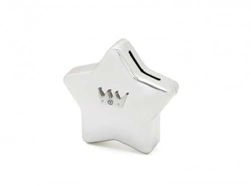 Brillibrum Design Silber Spardose Stern mit Namen Gravur Kinder Sparschwein aus Metall versilbert personalisiert Geldgeschenk (Stern mit Krone, Gravur bis 25 Zeichen)
