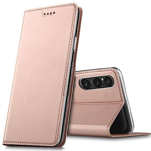 Verco Handyhülle für Sony Xperia 1 V (2023), Premium Handy Flip Cover für Sony Xperia 1 V Hülle [integr. Magnet] Book Case PU Leder Tasche, Rosegold