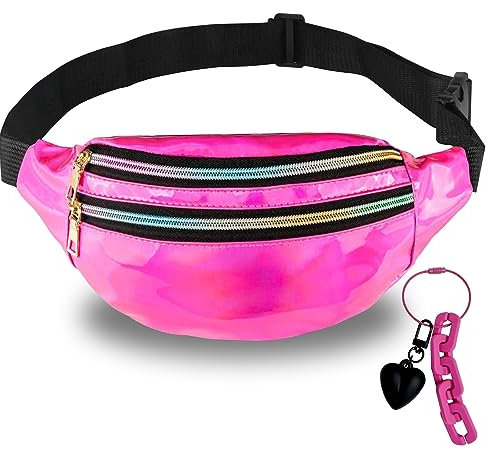 1 Sac Banane holographique Sac Banane Fille Sac Ceinture Femme Cuir PU Sacoche de Ceinture Brillant Sac Sacs Bananes Holographic Réflet Holographique Pochette de Voyage Bum Bag(Rosa)