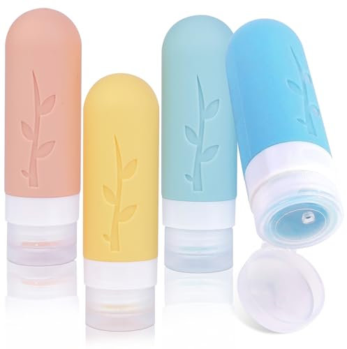 AiQInu Flacons De Voyage En Silicone, 4 PièCes 90ml Contenant Voyage, Avec éTiquette Et Brosse De Nettoyage, Bouteilles De Voyage Rechargeables Pour Toutes Sortes De Cosmétiques