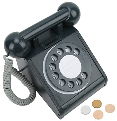 Kinderspielzeug-Retro-Telefon, Lehrmittel, Simulations-Retro-Telefon mit Zifferblatt, Retro-Design, Zum Üben von Kommunikationsfähigkeiten für für Heimgeschenke (Schwarz)
