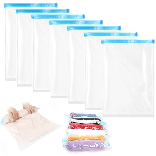 Juego de 6 bolsas de compresión de viaje,Bolsas de Almacenamiento al Vacío,Bolsas Vacio Ropa Viaje Reutilizable,para enrollar ropa, mantas, toallas, rollos a mano sin aspiradora,Ahorro Espacio