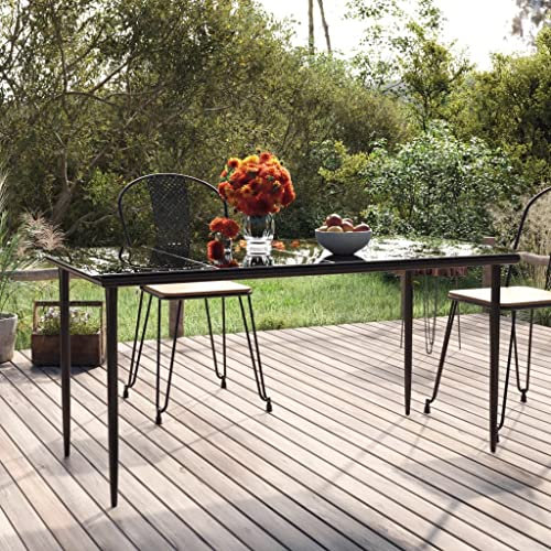 FIRBNUS Esstisch für den Garten, Schwarz, 160 x 80 x 74 cm, Stahl und gehärtetes Glas, Esstisch, Esstisch, Couchtisch, Glastisch, Gartentisch, quadratischer Tisch