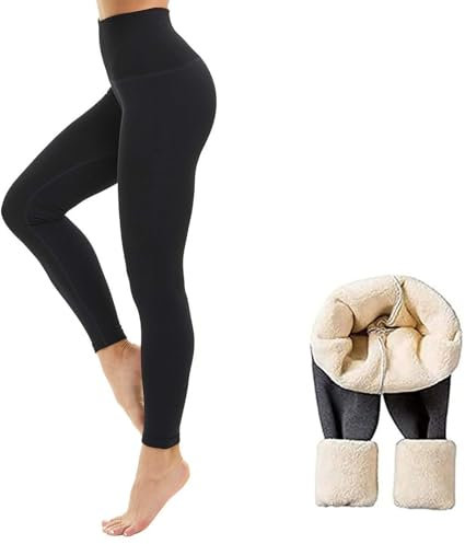 LXURY Winter-Leggings aus Lammfell, superdicke Thermo-Leggings aus Kaschmir mit hoher Taille für Damen (Black,XL)