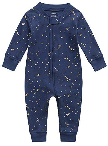 Owlivia Baby Schlafstrampler aus Bio Baumwolle, für Mädchen und Jungen, Langarm (Sternenhimmel, 6-12 Monate)