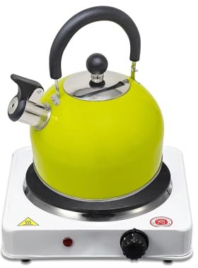 New Stainless Steel Whistling Kettle Light Weight Camping Kettle for Indoor & Outdoor Use Soft Grip Handle 2.5 LTR Capacity (Green)