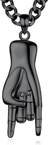 INFUSEU Italienische Hand Kette, 925 Sterling Silber Schwarz 3d Charm Cornicello Anhänger Italienischer Amulett Schmuck Glücksamulett Italienische Geschenke für Damen Herren