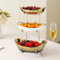 Simcat 3 Tier Fruit Bowl for Kitchen Counter, Ceramic Stand Serving Bowl with Metal Rack, Tiered Fruit Basket for Fruit Vegetable Cake Snack Dessert for Party Wedding (Gold)