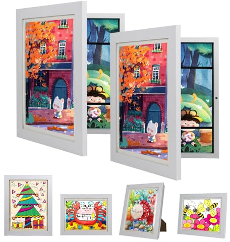 2Pack Kids Artwork Display Frame - 25.4x31.8 cm Kids Art Frame, Front opening A4 Picture Frame,for Photo,Children's Drawing,Certificate,With Storage(White)