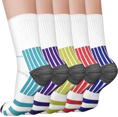 WoKuAng Kompression Socken für Frauen und Männer 5 Paare Zirkulation 15-20 mmHg ist am besten für den ganzen Tag tragen Laufende (DE/NL/SE/PL, Alphanumerisch, L, XL, Regular, Regular, Mehrfarbig)