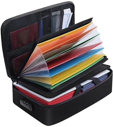 WITFAMILY Dateimanager 5200 Grad Wärmeisolierung, Feuersichere Dokumententasche mit Schloss, 7 Schränke, wasserdichte tragbare wichtige Dokumententasche