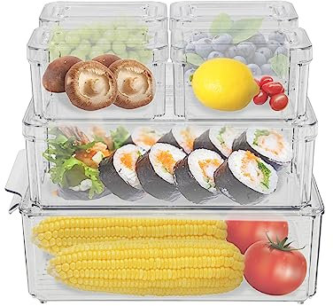 CLEADONG Set di 7 contenitori per frigorifero, con coperchio, ermetici, per frigorifero, organizer trasparente per cucina, armadi, congelatore, dispensa (PET)