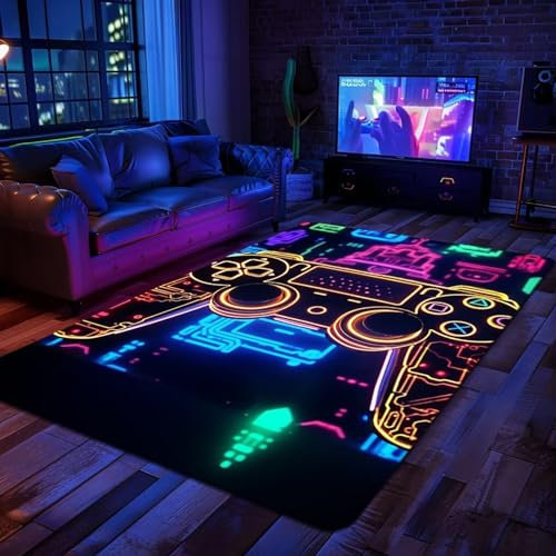 SSWH Gaming Teppich Für Jungenschlafzimmer Controller Muster Spielteppiche Wohnzimmerteppiche Flurteppich Waschbar rutschfeste Bodenmatte Fußmatte Kinderzimmerdekoration(Size:140x200cm,Color:G)