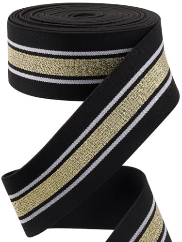 GORGECRAFT Gummiband 4.3m 40mm Breit Gold Weiß Gestreift Schwarzes Flaches Dehnbares Gurtband Zum Nähen Stricken Besatzband Für Heimwerker Taillenbänder Stirnbänder Kleidungsstücke Accessoires