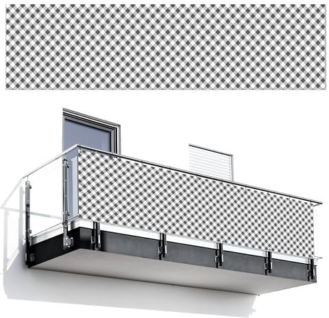 MuchoWow© Balkon Sichtschutz Einseitig 75x300 cm Groß PVC Terrassen Garten Windschutz ohne Bohren Wetterfest für Zaun Terrasse Sichtschutzmatte Outdoor Deko Muster - Schwarz - Weiß