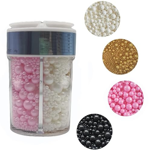 Essbare 4 in 1 Kuchen Dekoration 160g perle Zucker streusel Perlen Tortenaufsätze Zuckerstreusel für Hochzeiten und tägliche Kuchendekorationen Geburtstagskuchen(Weiß, Goldene, Rosa, Schwarz)