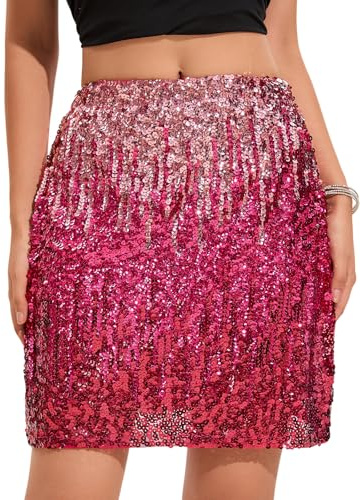 zffriction Paillettenrock für Damen Glitzer Rock Elastische Taille A-Linie Hüftrock Kurzer Rock Damen Minirock Sexy Party Rave Outfit (DE/NL/SE/PL, Alphanumerisch, L, Regular, Regular, Rot)