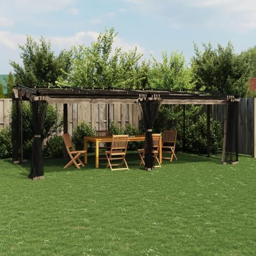 Keyroto Gazebo Esterno Resistente Pergolato da Giardino Gazebo da Giardino Gazebo con Pareti in Rete in Acciaio Tortora 6x4 m