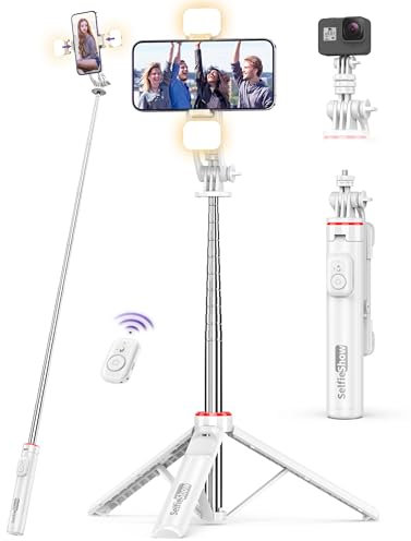 135 CM Palo Selfie Tripode con 2 Luces de Relleno, Tripode para Movil Retráctil con Control Remoto & 1/4 de Tornillo Trípode de Viaje Trípode Teléfono Flexible Compatible con iPhone 16/15/14/Android