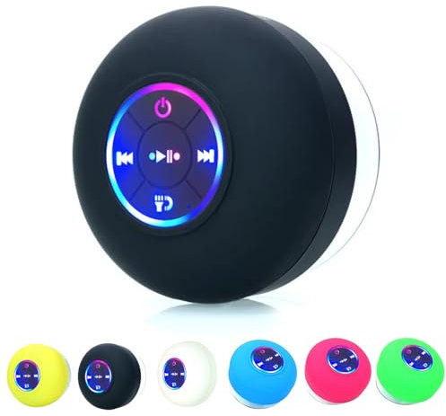 Namohouse Mini Bluetooth Speaker with LED Light, Portable Wireless Shower & Travel Speaker - Waterproof, Black