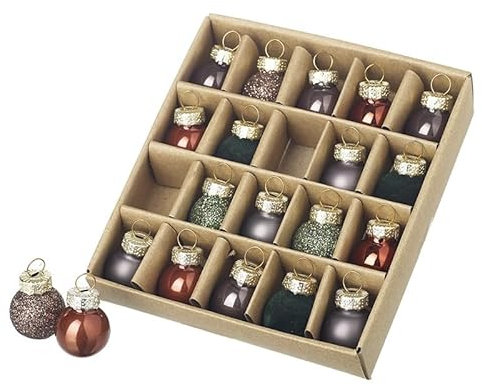 Heaven Sends 20 Stück Mini Glas Weihnachtskugeln - Bernstein/Grün/Grau - Hängender Baumschmuck - 2 cm - Themen-Dekor - Perfekt für Weihnachtsbäume