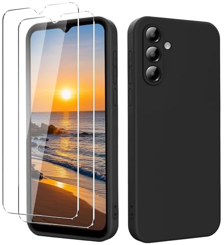 YXKJ - Hülle für Samsung Galaxy A36 5G, mit 2 Stück Panzerfolie, Ultra Dünn Flüssigsilikon mit Microfiber Schutzhülle [Seidige Berührung] [Stoßfest] [Kratzfest] - Schwarz