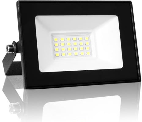 wowspeed LED-Strahler Außen, 20W 2000LM Superhell LED Strahler Außen, 6500K Kaltweiß LED Scheinwerfer, IP66 Wasserfest LED Flutlicht, LED Strahler Mit 180° Verstellbarem Ständer für Hinterhof, Garage