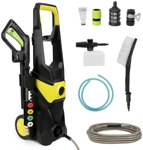 Eznaobo Nettoyeur haute pression, 1800 W, 160 bar, 490 l/h, filtre à eau, tuyau 10 m, réservoir à mousse, pour terrasse, voiture, jardin