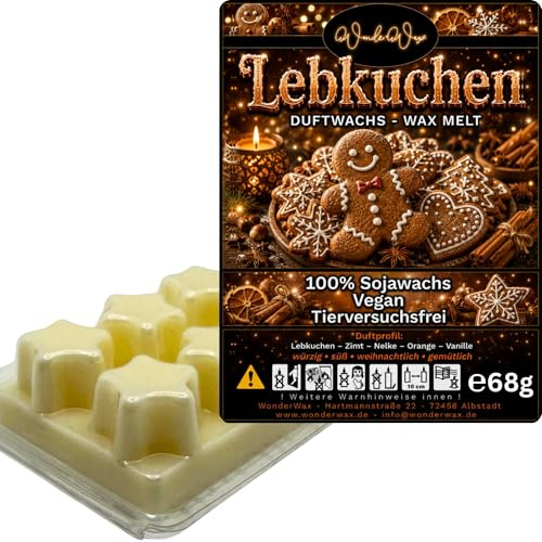 WonderWax® Duftriegel 6 x Duftwachs Sterne Weiß Lebkuchen | Farbe: Weiß | Raumduft für Duftlampen, Wax Melt, Sojawachs, Indoor Duftöl Wachs schmelzen für Aromalampe
