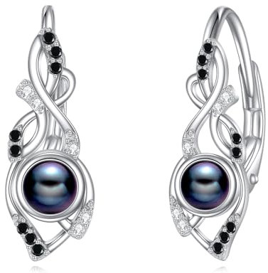 Schwarze Perle Ohrringe für Damen 925 Sterlingsilber Perlen Creolen Ohrring Keltische Ohrringe Schwarzer Schmuck Geschenke für Teenager