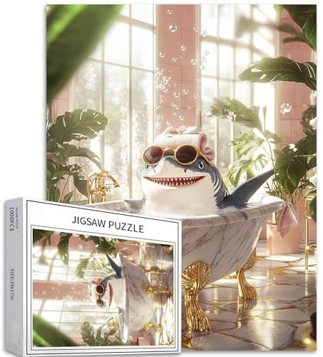 Puzzle Hai in der Badewanne, 1000 Teile für Erwachsene, Seifenblasenszene, Kunstpuzzle, anspruchsvolle Familienaktivitäten, buntes Bastelpuzzle für Heimdekoration, Geschenke, 50 x 70 cm