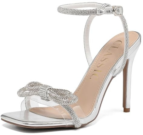 Damen Sandaletten mit Absatz Elegant und Bequem Glitzer High Heels, Verstellbarer Knöchelriemen Riemchensandalen Sommer Schuhe Klassische Blockabsatz Diamantsandalen