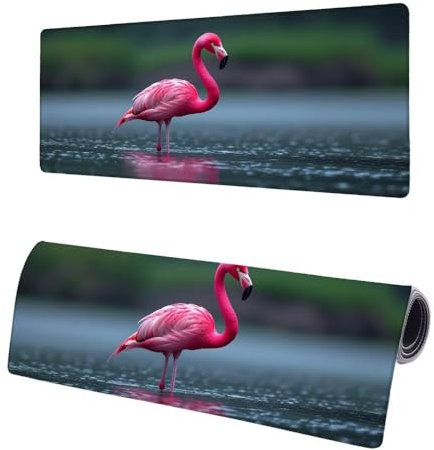 Large Mouse Mat Flamingo, Extended XXL Animal Gaming Mouse Pad Desk Pad 700x300x3mm, Mouse Mat with Non-Slip Rubber Base, Soft Smooth Surface, Stitched Edges Mousepad, Improved Precision and Speed W-7