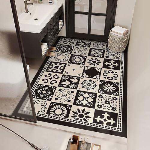 Lukery Tapis de Bain Absorbant, Très Grand Antidérapant Tapis de Cuisine Salle de Bain Diatomite Lavable Absorbant Sèche Rapide Douche Vaisselle (Noir,90x120cm)