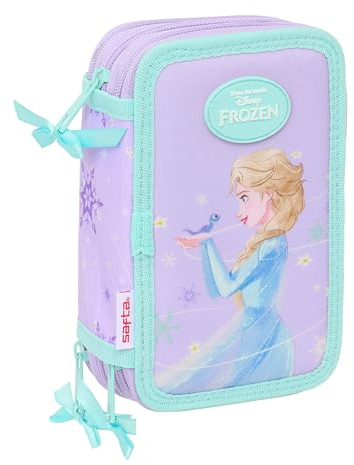 Frozen Spirit Schulmäppchen mit 37 Utensilien, Federmäppchen für Kinder, ideal für Kinder von 5 bis 14 Jahren, bequem und vielseitig, Qualität und Widerstandsfähigkeit, 12,5 x 5,5 x 19,5 cm, Lila