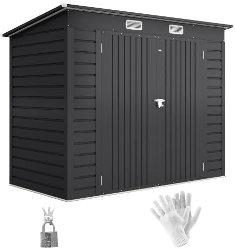 Outsunny Metall Gerätehaus 2,7 m² Pultdach Doppeltür 249x121x183cm Grau | Abschließbar, Fenster, Geräteschuppen, Gartenhaus, Outdoor Garten Schuppen Schrank, für Hinterhof Außenbereich