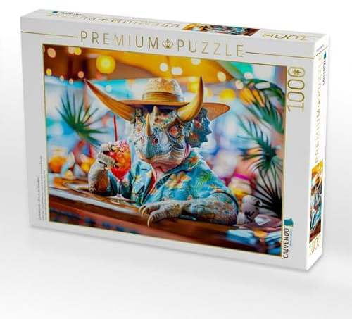 CALVENDO Puzzle Cocktailstunde - Dino an der Strandbar | 1000 Teile Lege-Größe 64 x 48 cm Foto-Puzzle für glückliche Stunden