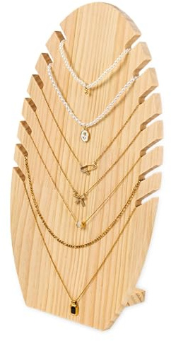 Techchii Necklace Display Stand, Wood Jewellery Storage Necklace Holder 7 Slots Flame Shape Display Stand Vanity Accessories for Home, Bedroom, or Tabletop Exhibition