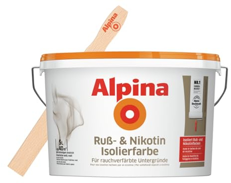 Alpina Ruß- & Nikotin Isolierfarbe Weiß, matt – inkl. Rührholz – 5 Liter
