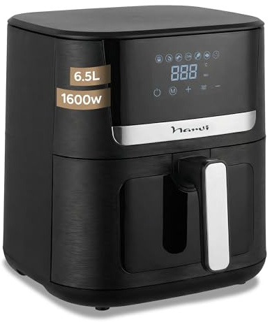 Narvi Freidora de Aire 6,5L 1600W con Ventana Visible – Air Fryer Digital Táctil, 7 Menús Automáticos, Cocción 360°, 80–200°C, Air fryer 6 5L Sin BPA ni PFOA, Apta Lavavajillas