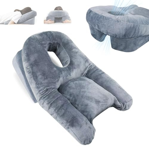 Almohada facial para dormir, almohada abdominal ajustable con orificio para vitrectomía o cirugía retiniana, cojín de masaje para el hogar para pacientes con maculaforamen y eliminación de retina