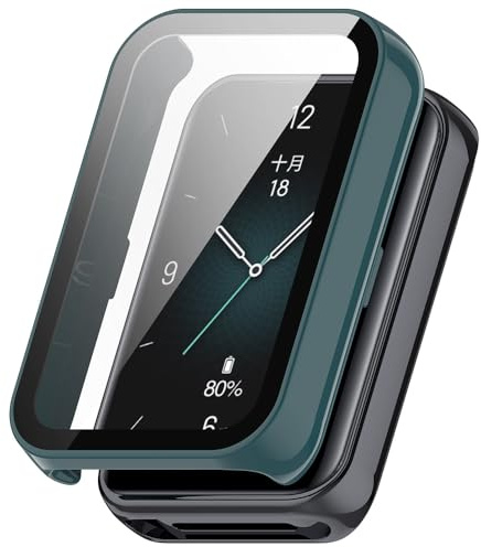 Techsuit für Honor Band 10 und Band 9 Hülle und Displayschutz mit Gehärtetem Glas, HD Klarheit, Volle Abdeckung, Kratzschutz, Schlankes Design, Defense360 Pro, Tiefes Petrol